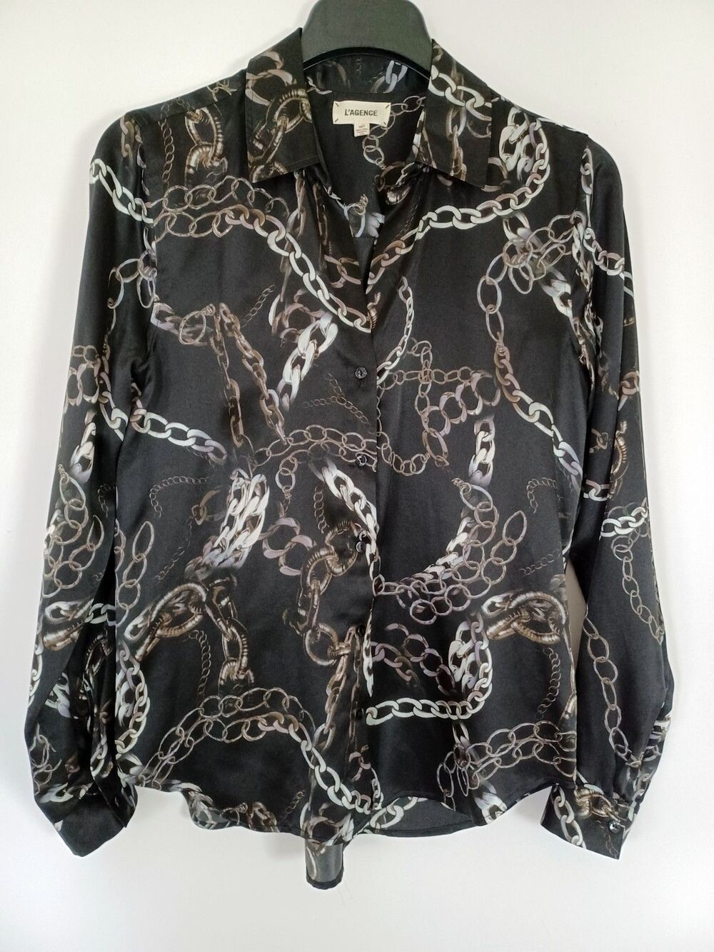 L'Agence Tyler Chain Top XS‎ Black Silk Old Money High Society Moto Boho Luxury